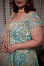 Aqua Blue Embroidered Chaniya Choli Set