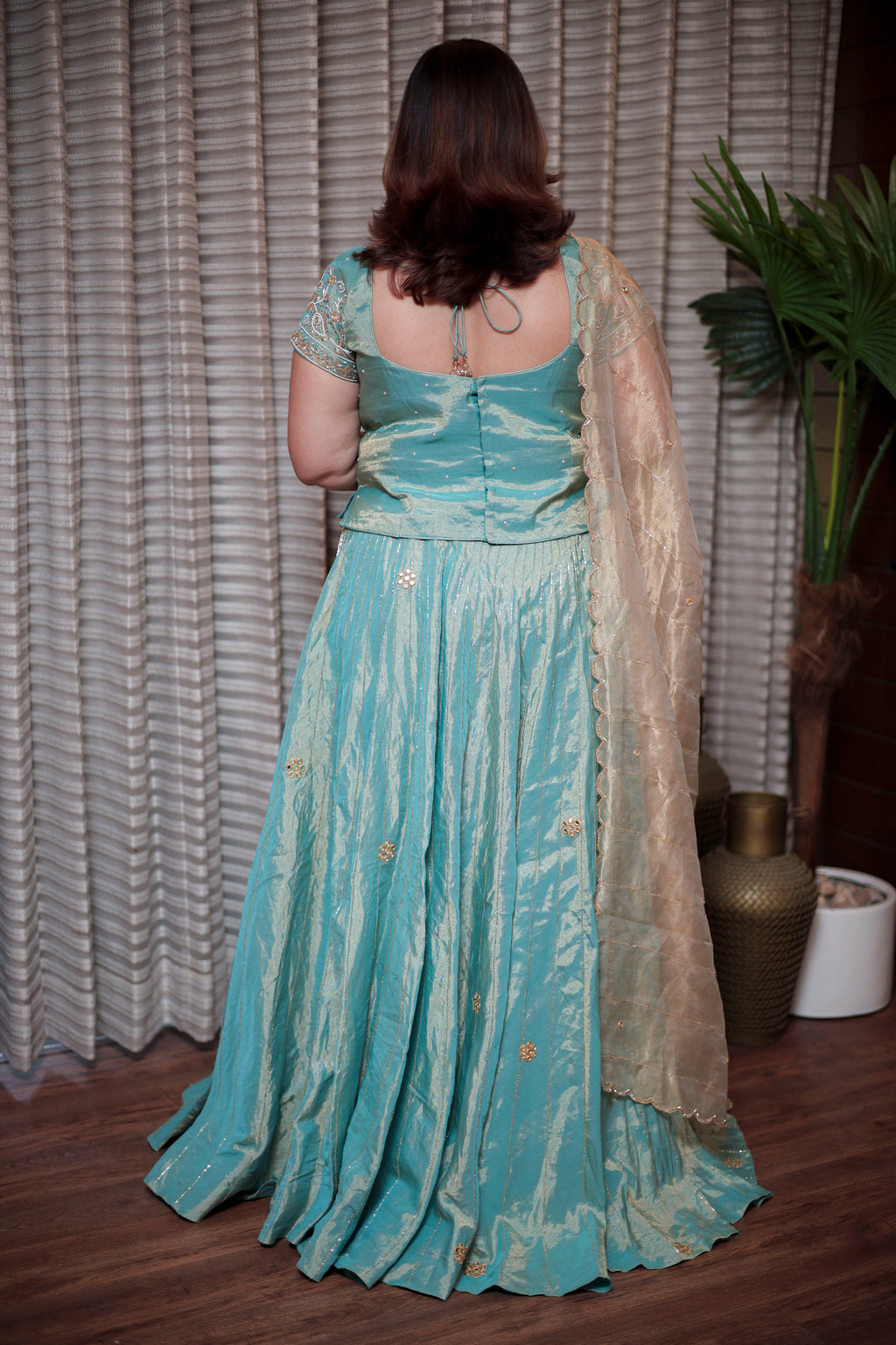 Aqua Blue Embroidered Chaniya Choli Set