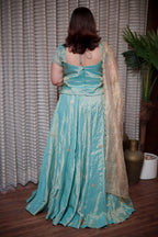 Aqua Blue Embroidered Chaniya Choli Set