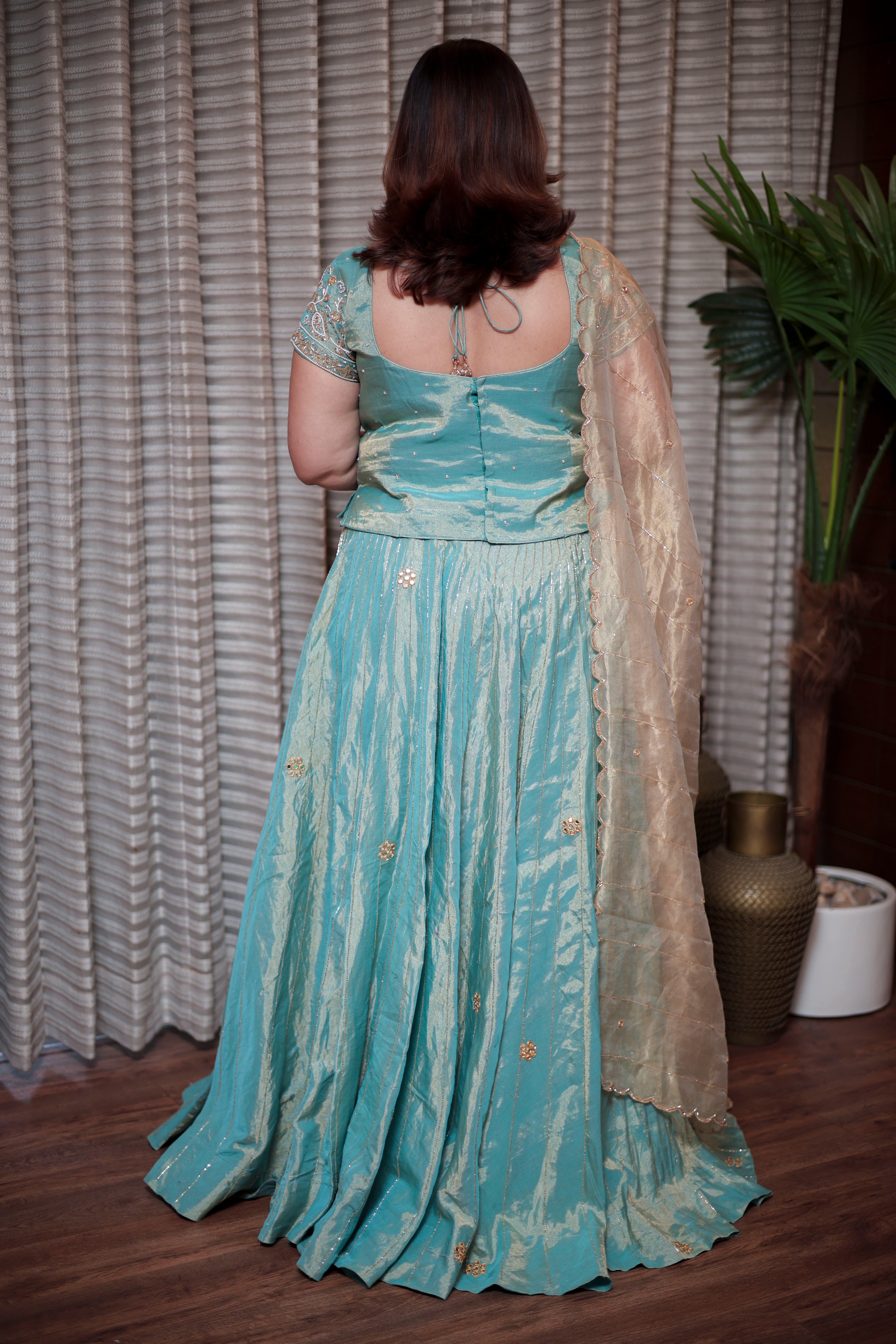 Aqua Blue Embroidered Chaniya Choli Set