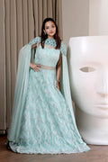 Mint Sequined Gown with Detachable Cape Sleeves