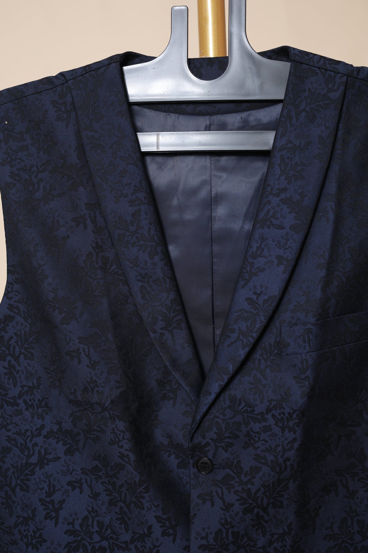Men’s Navy Blue Floral Jacquard Waistcoat