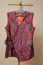 Men’s Multicolor Printed Waistcoat with Side Tie