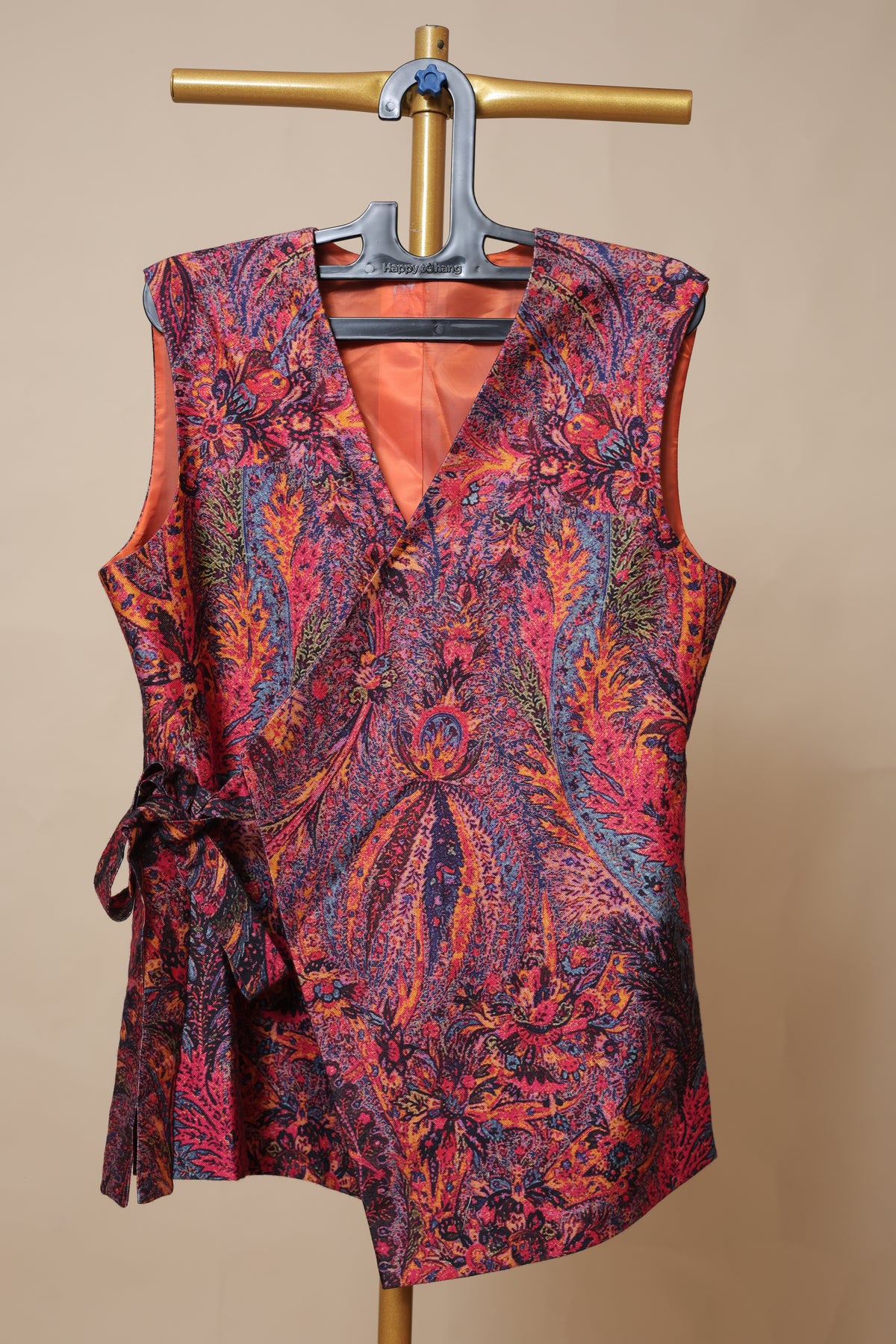 Men’s Multicolor Printed Waistcoat with Side Tie
