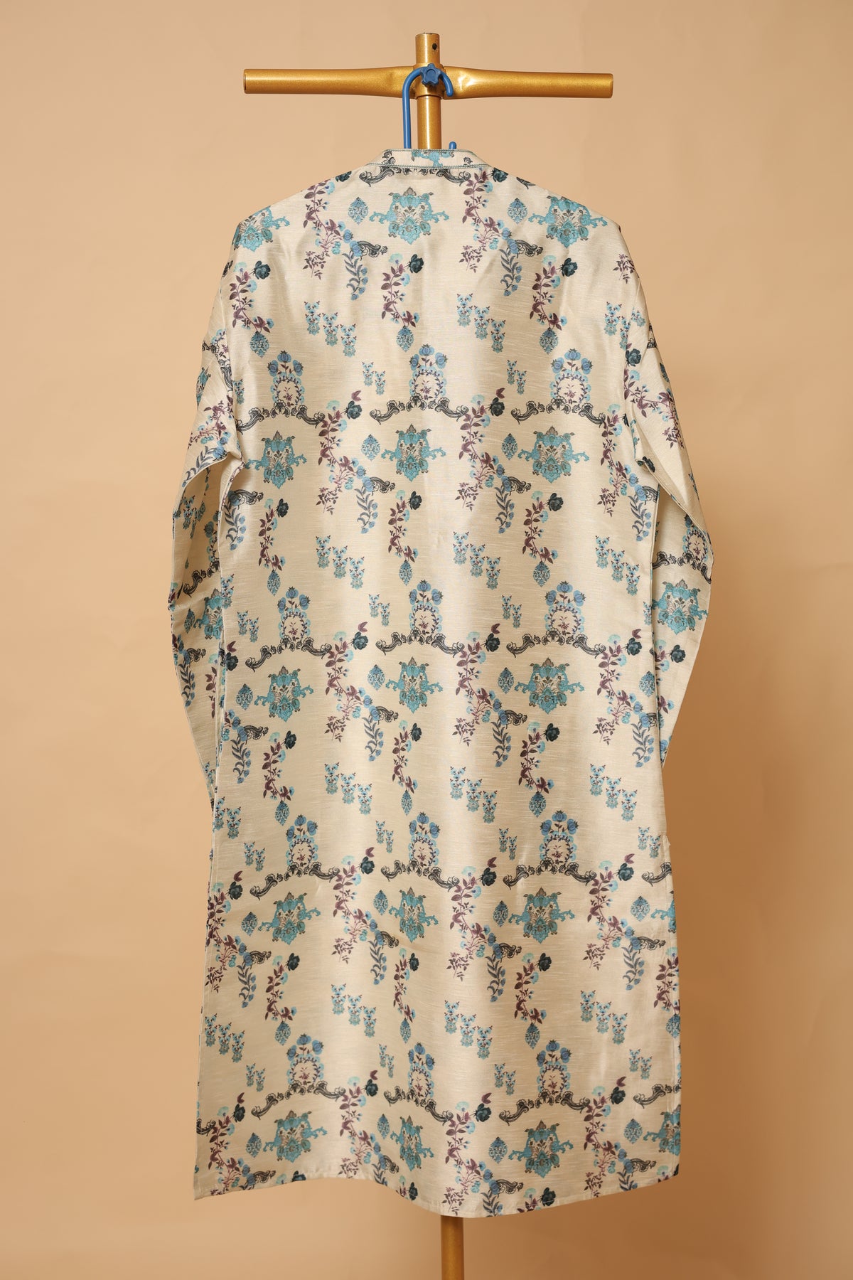 Men’s Beige Floral Printed Straight Kurta