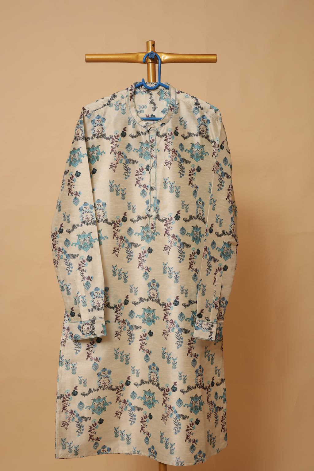 Men’s Beige Floral Printed Straight Kurta