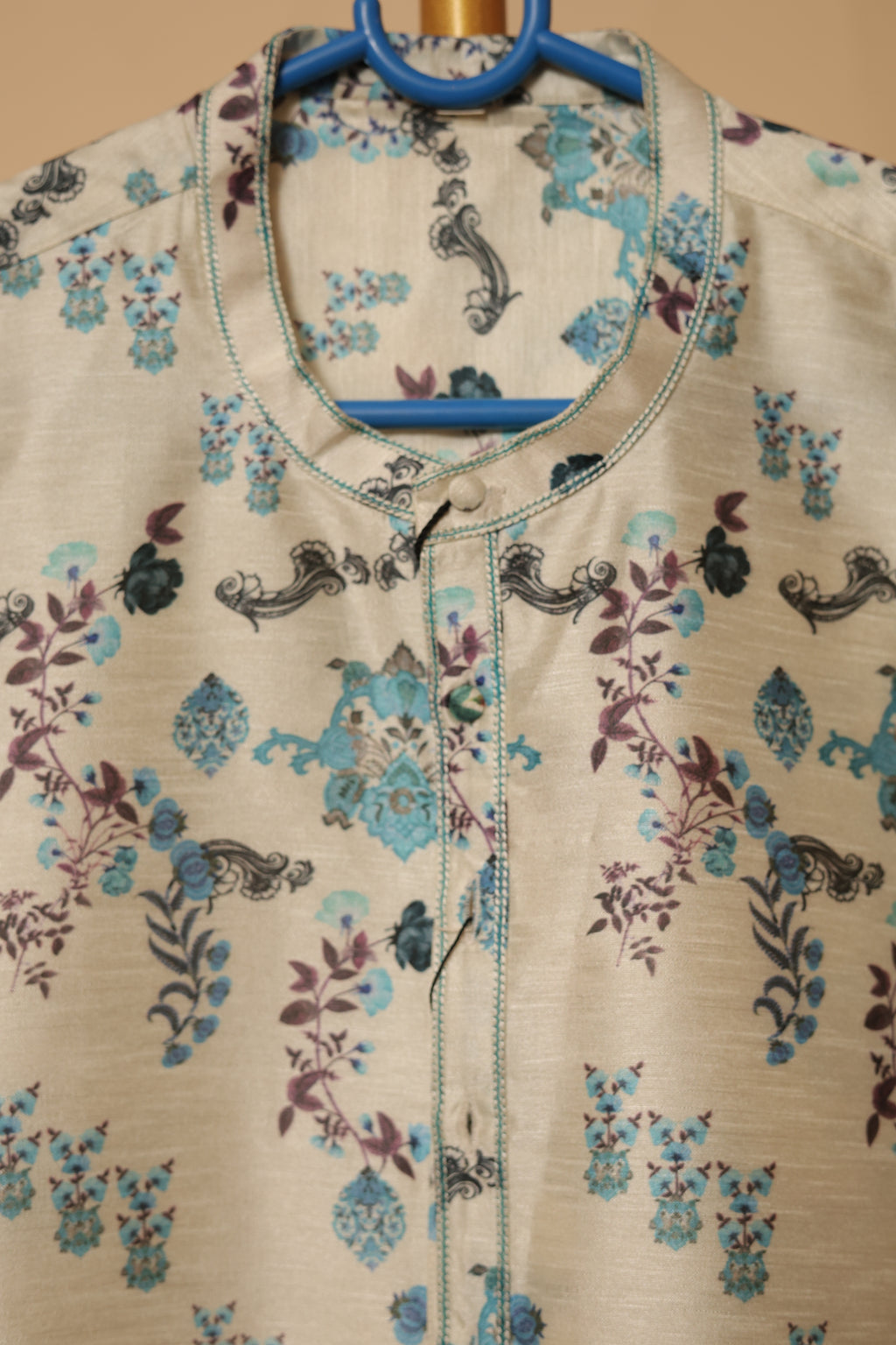 Men’s Beige Floral Printed Straight Kurta