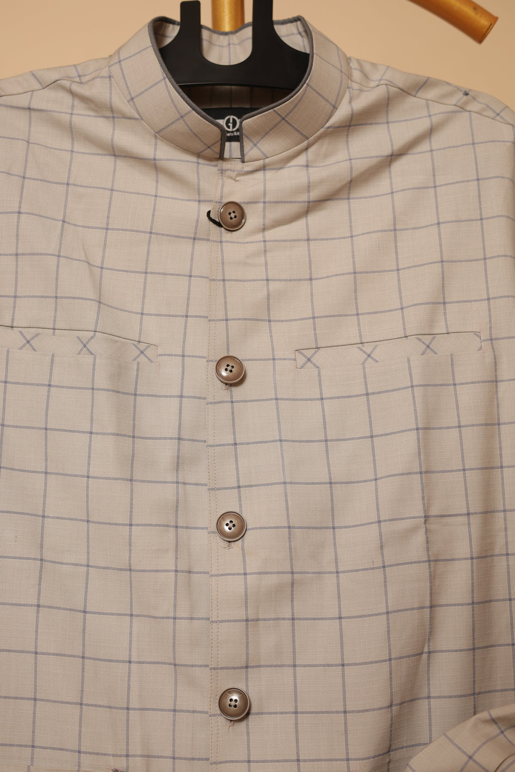 Men’s Beige Checked Ethnic Co-Ord Set