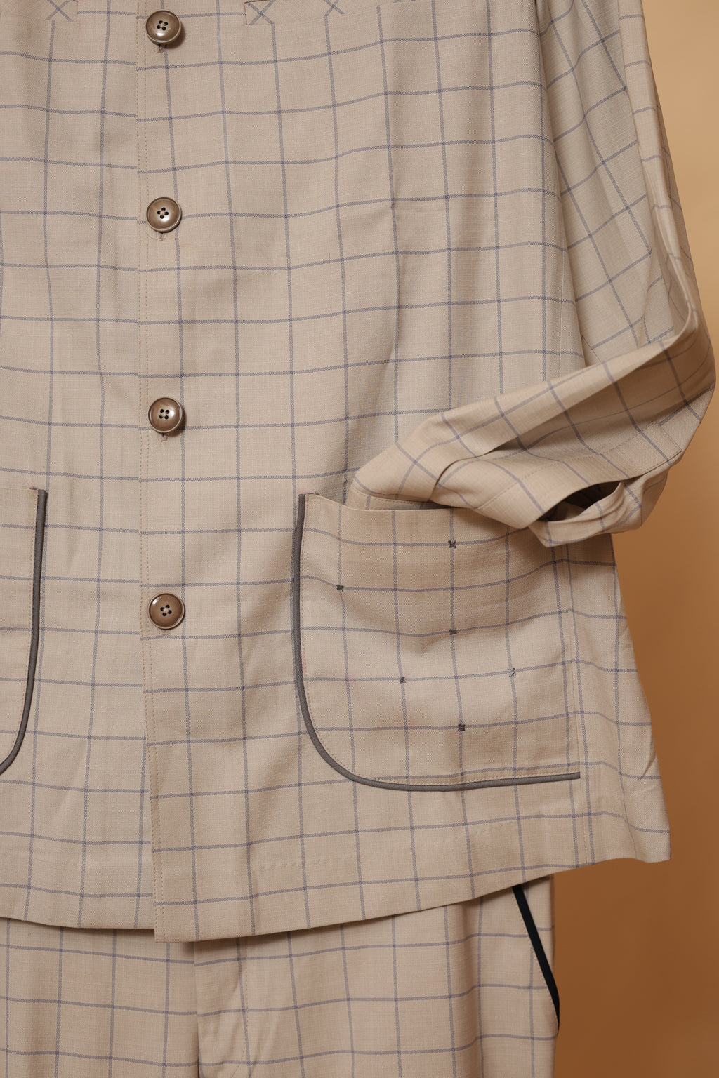 Men’s Beige Checked Ethnic Co-Ord Set