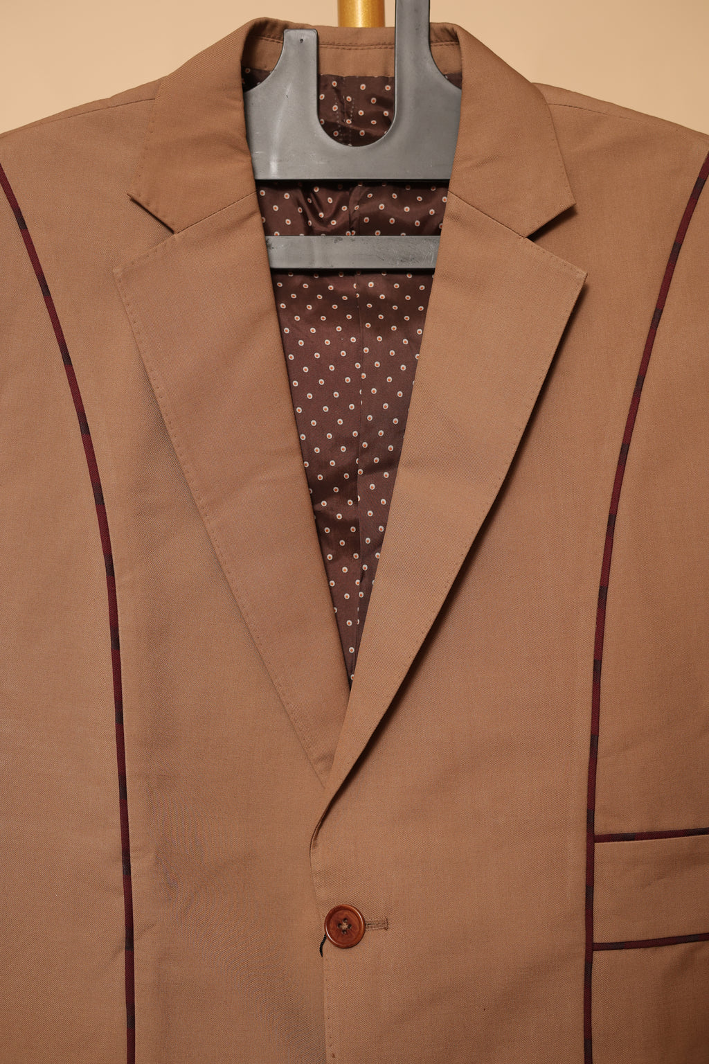 Men’s Tan Brown Contrast Piping Blazer