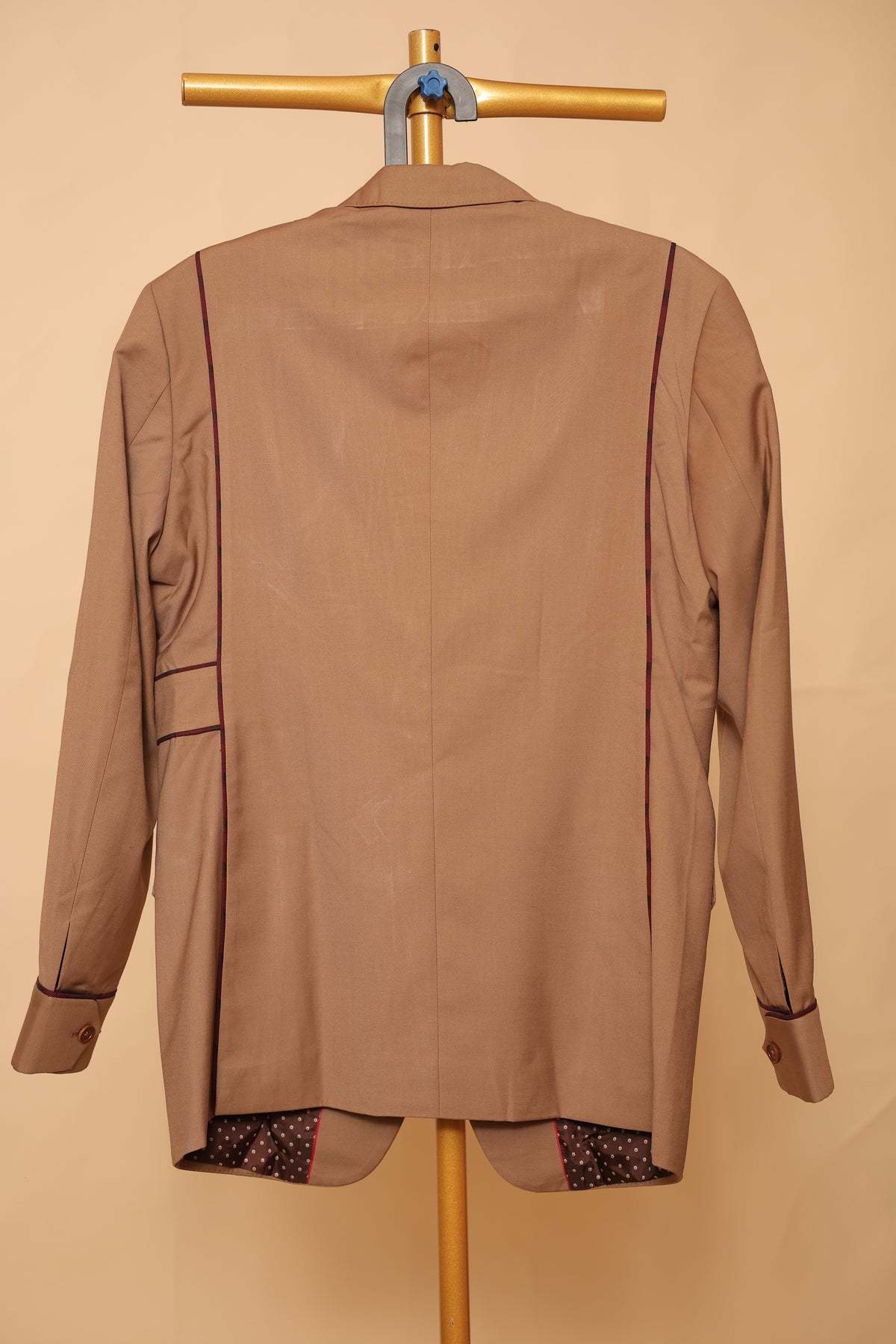 Men’s Tan Brown Contrast Piping Blazer
