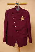 Men’s Maroon Textured Asymmetric Bandhgala Jacket