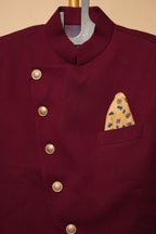 Men’s Maroon Textured Asymmetric Bandhgala Jacket
