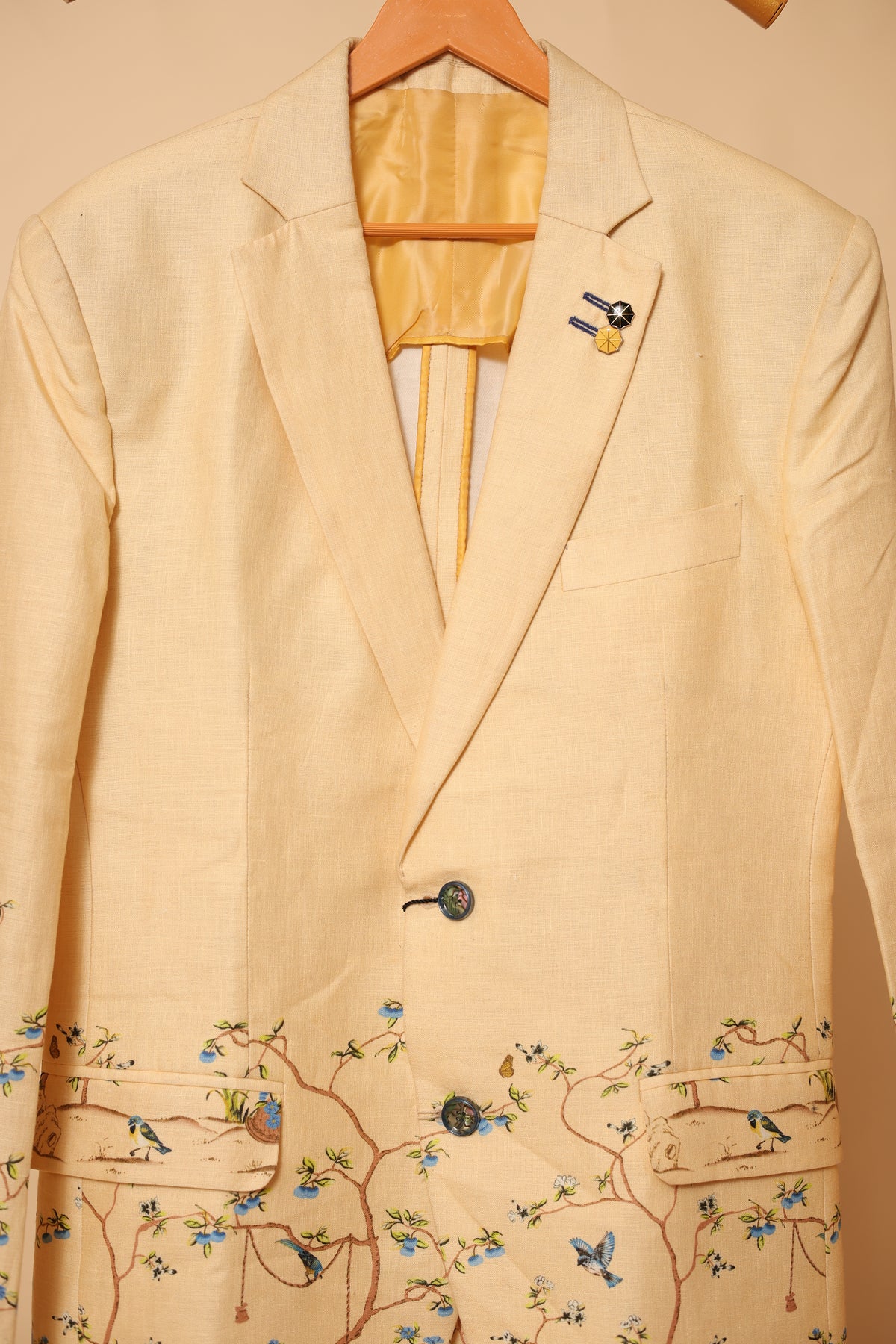 Men’s Cream Floral Printed Designer Blazer