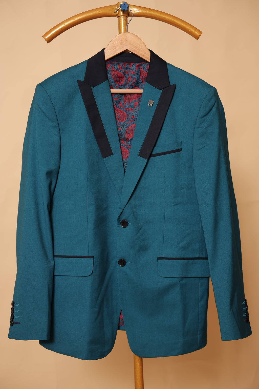 Men’s Teal Blue Contrast Lapel Designer Blazer