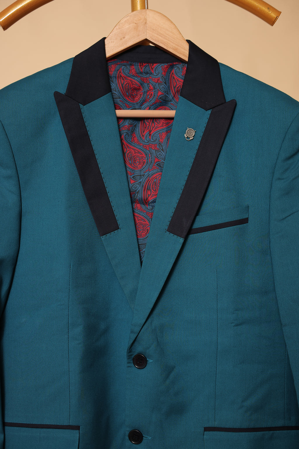 Men’s Teal Blue Contrast Lapel Designer Blazer