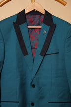 Men’s Teal Blue Contrast Lapel Designer Blazer