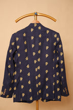 Men’s Navy Blue Gold Botanical Print Blazer
