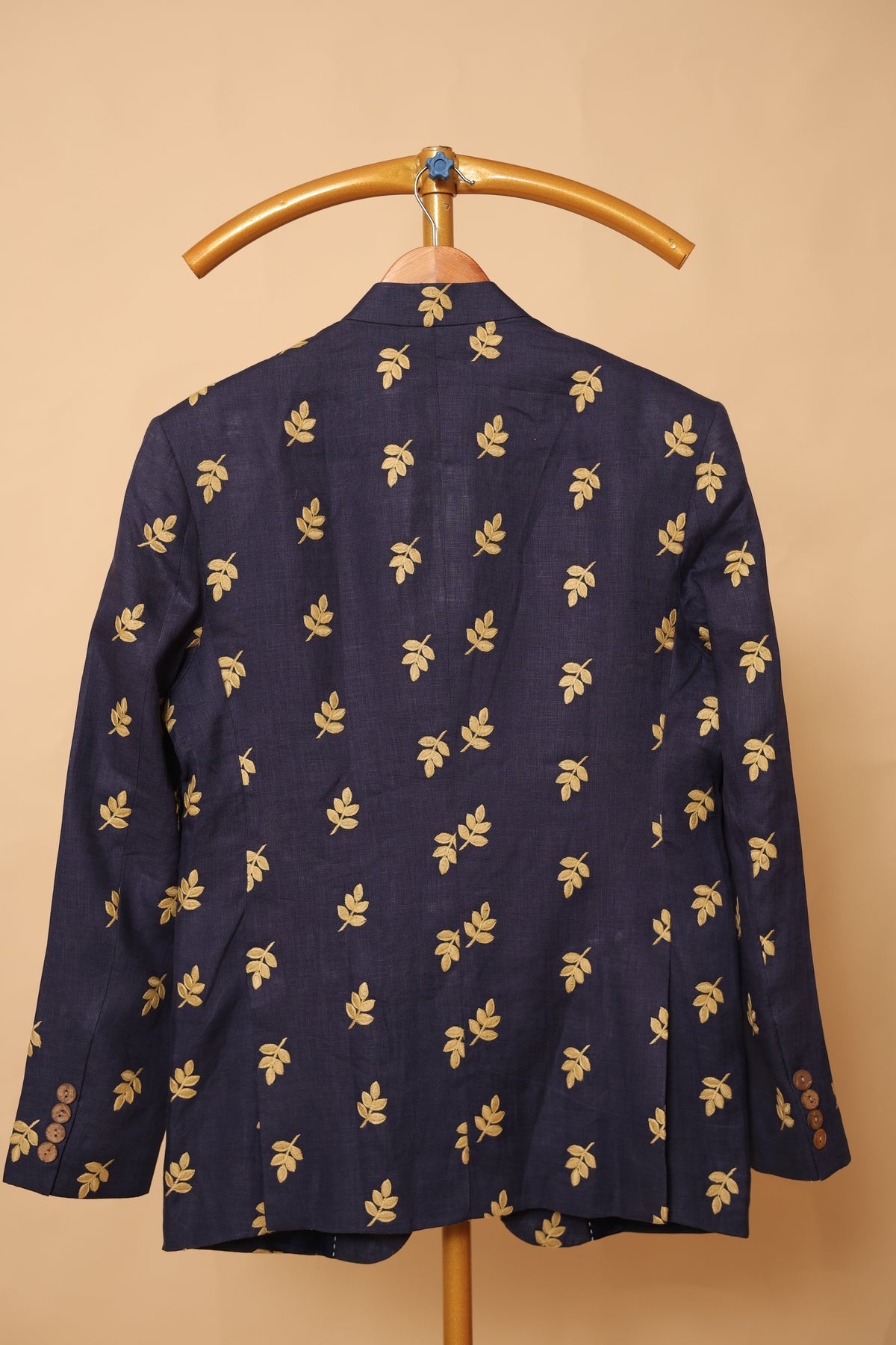 Men’s Navy Blue Gold Botanical Print Blazer