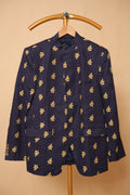 Men’s Navy Blue Gold Botanical Print Blazer