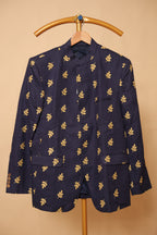 Men’s Navy Blue Gold Botanical Print Blazer