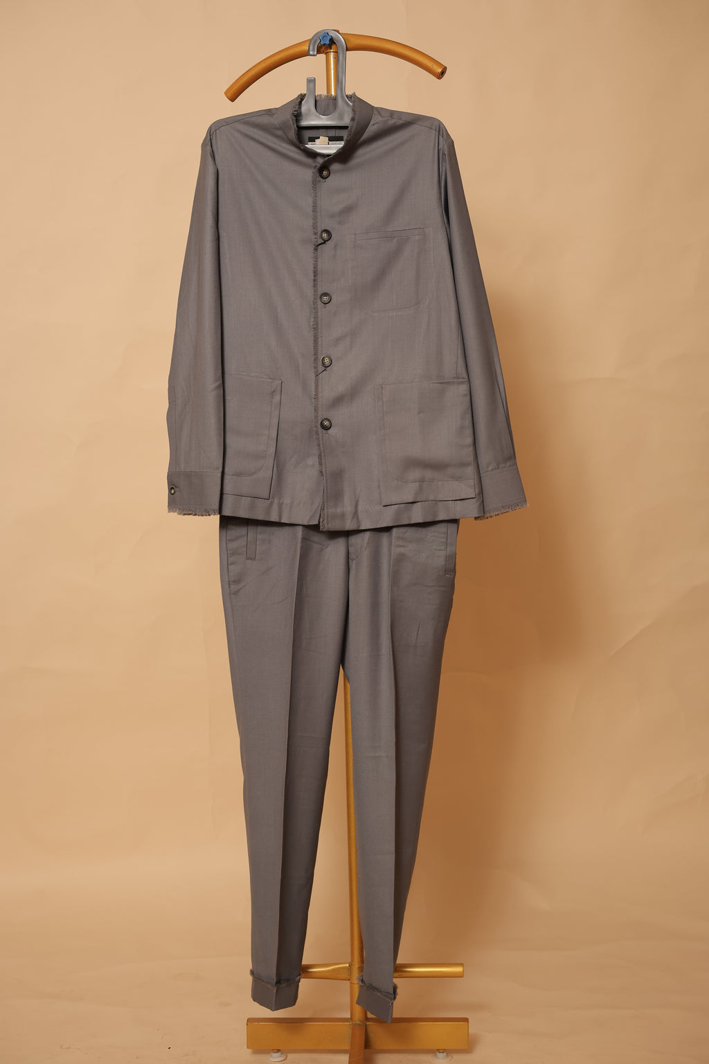 Men’s Taupe Grey Button-Down Co-Ord Set