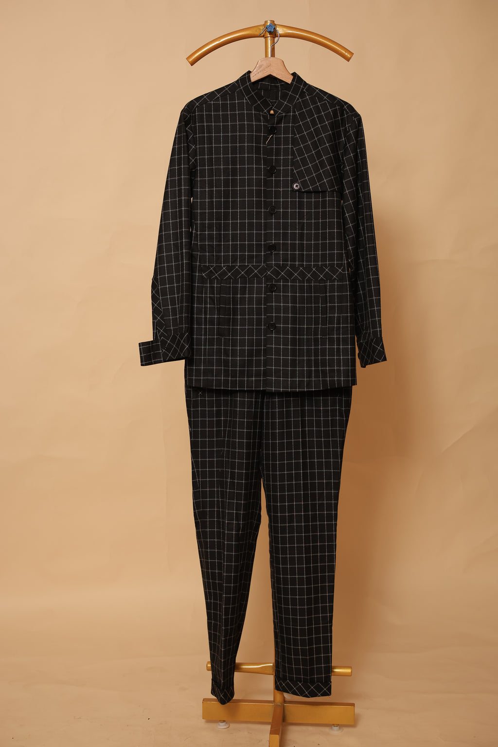 Men’s Black Windowpane Check Co-Ord Set