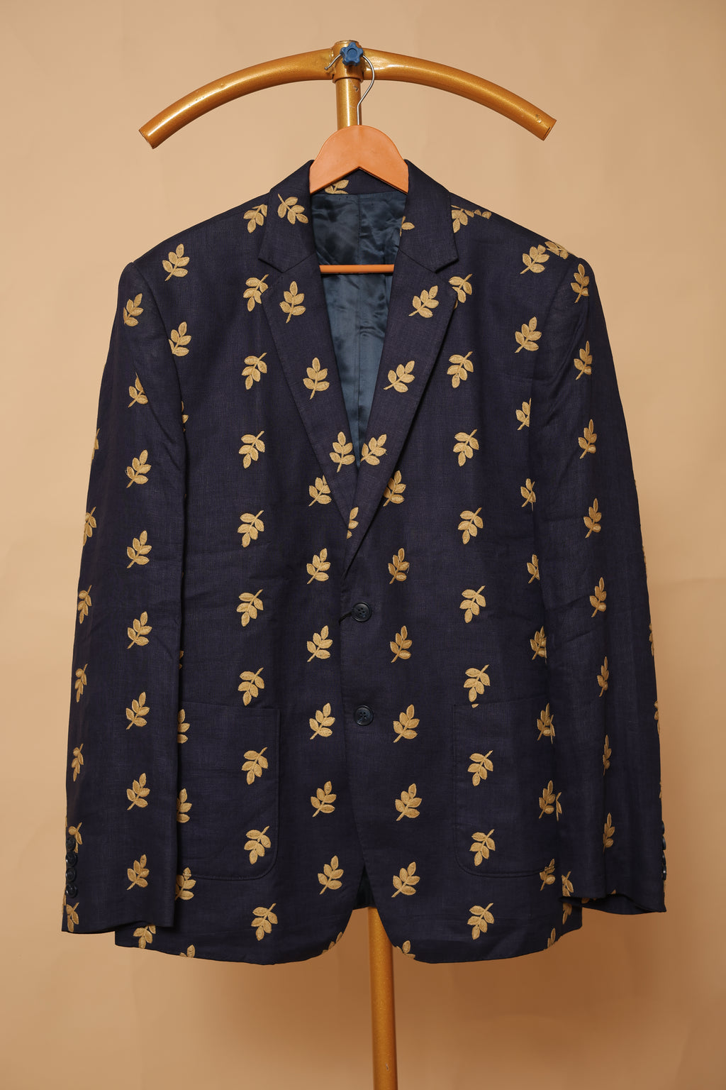 Men’s Midnight Blue Gold Leaf Designer Blazer