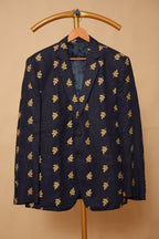 Men’s Midnight Blue Gold Leaf Designer Blazer