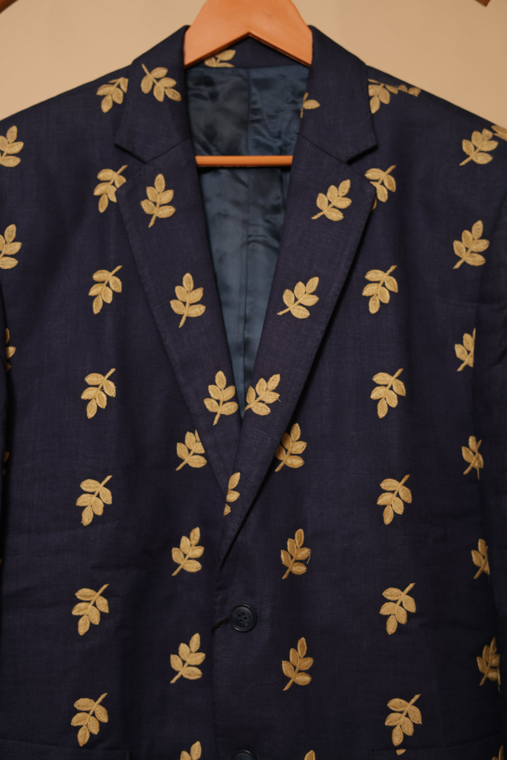 Men’s Midnight Blue Gold Leaf Designer Blazer
