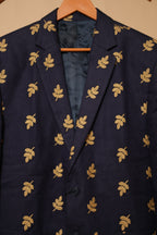 Men’s Midnight Blue Gold Leaf Designer Blazer