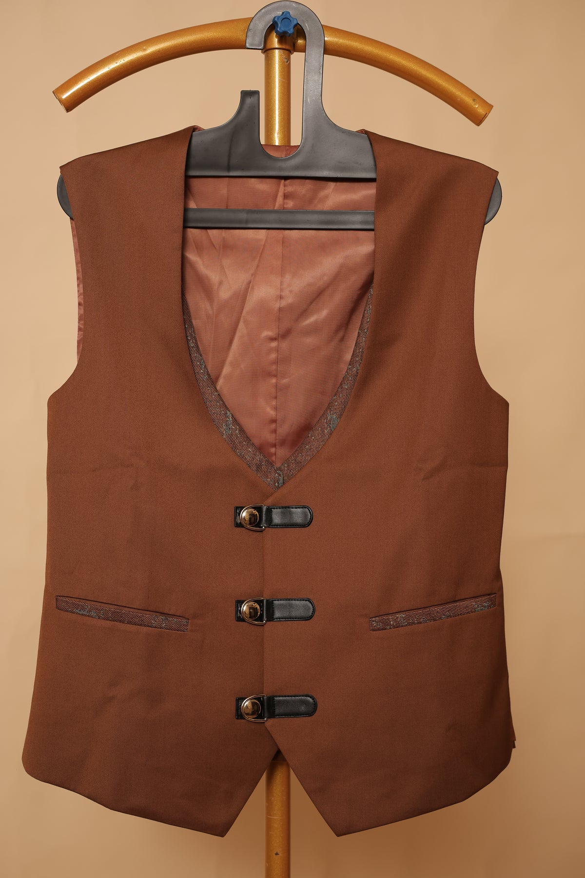 Men’s Rust Brown Textured Blazer & Waistcoat Set