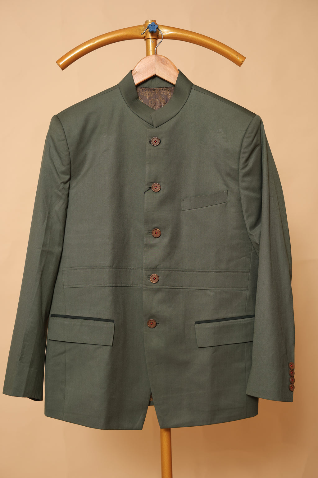 Men’s Olive Green Button-Detail Occasion Blazer