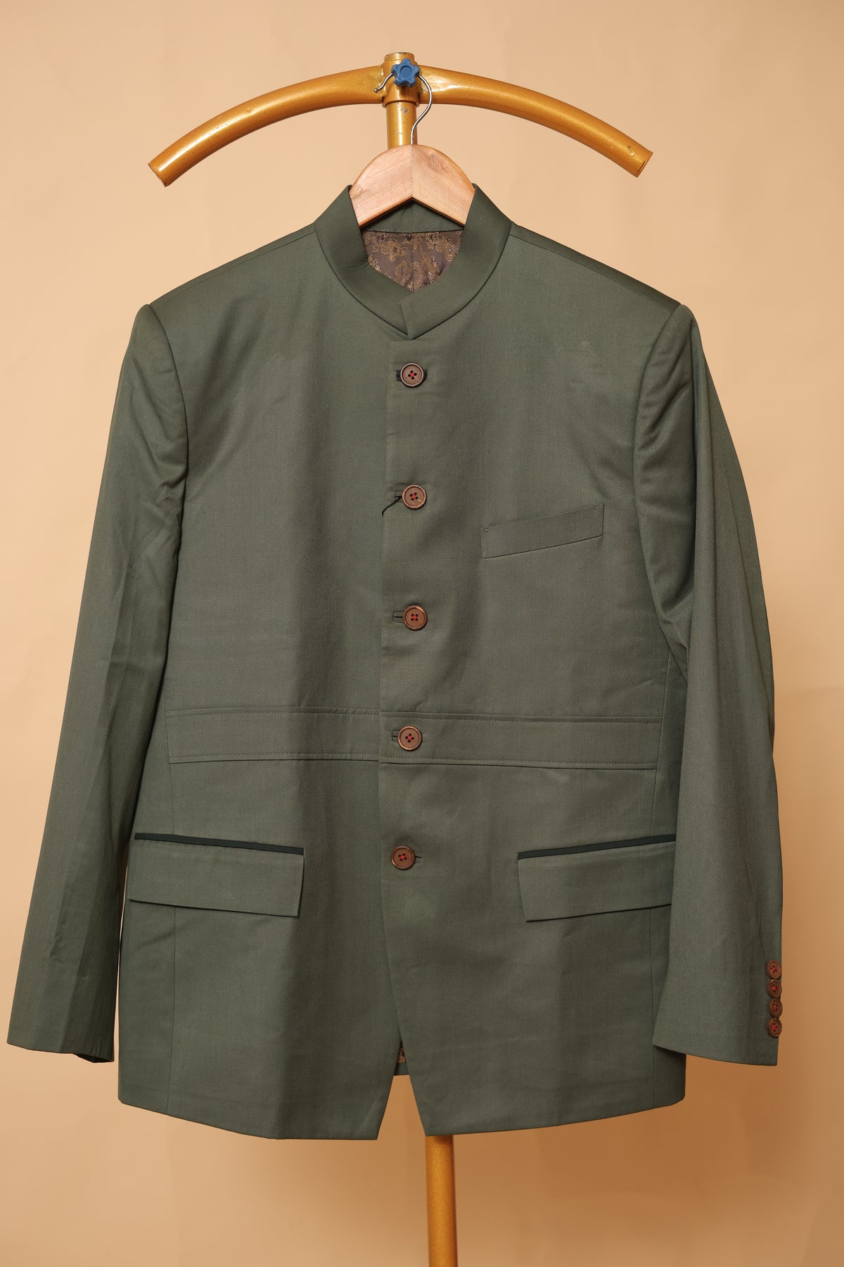 Men’s Olive Green Button-Detail Occasion Blazer