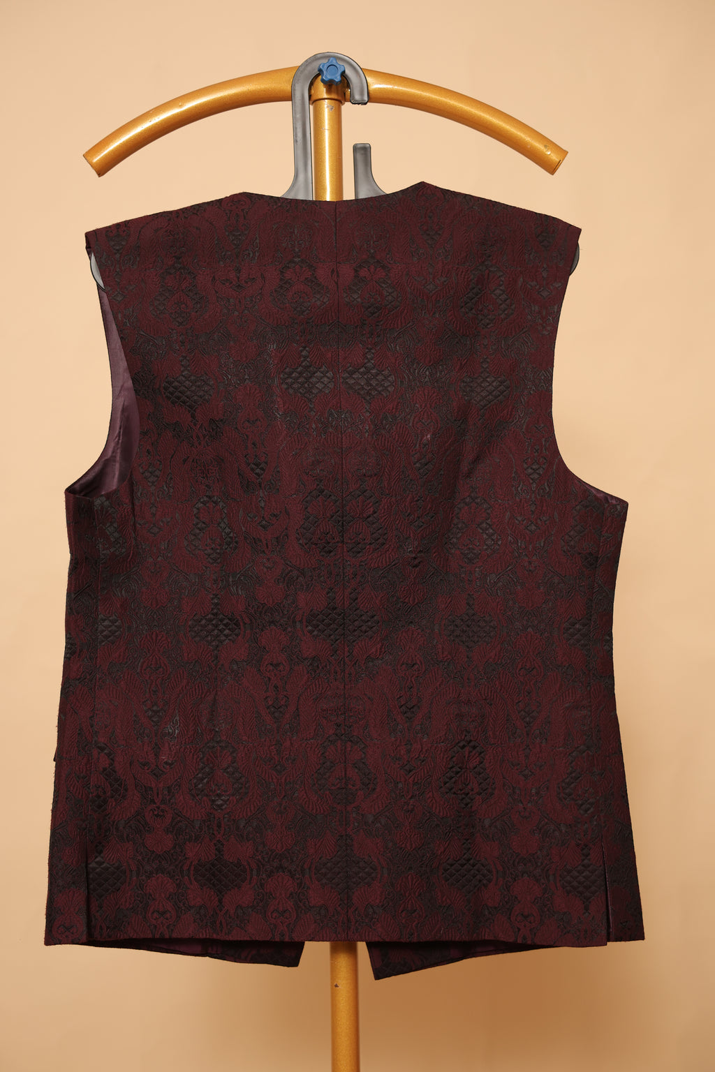 Maroon Jacquard Ethnic Waistcoat for Men
