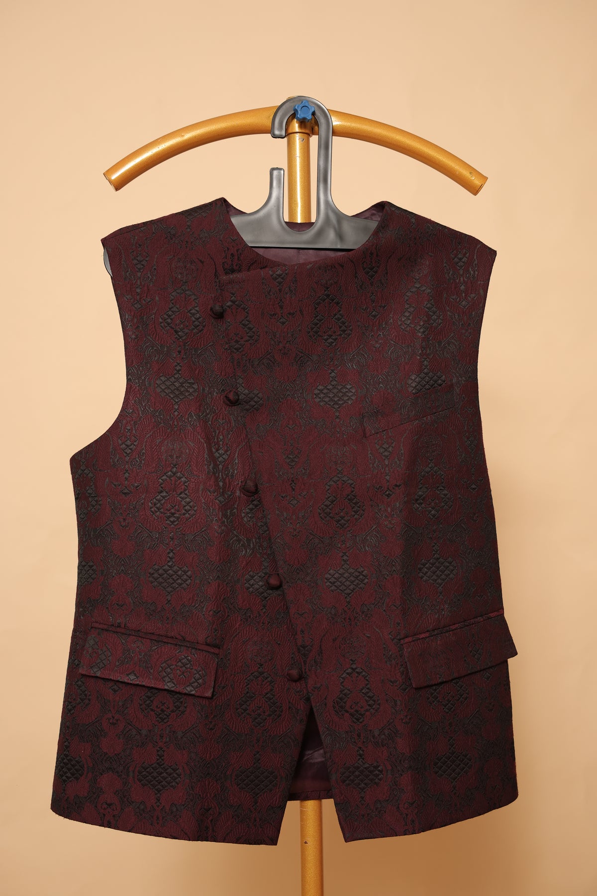 Maroon Jacquard Ethnic Waistcoat for Men