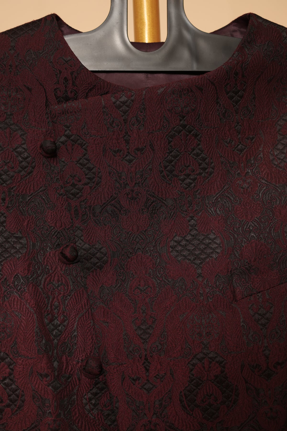 Maroon Jacquard Ethnic Waistcoat for Men