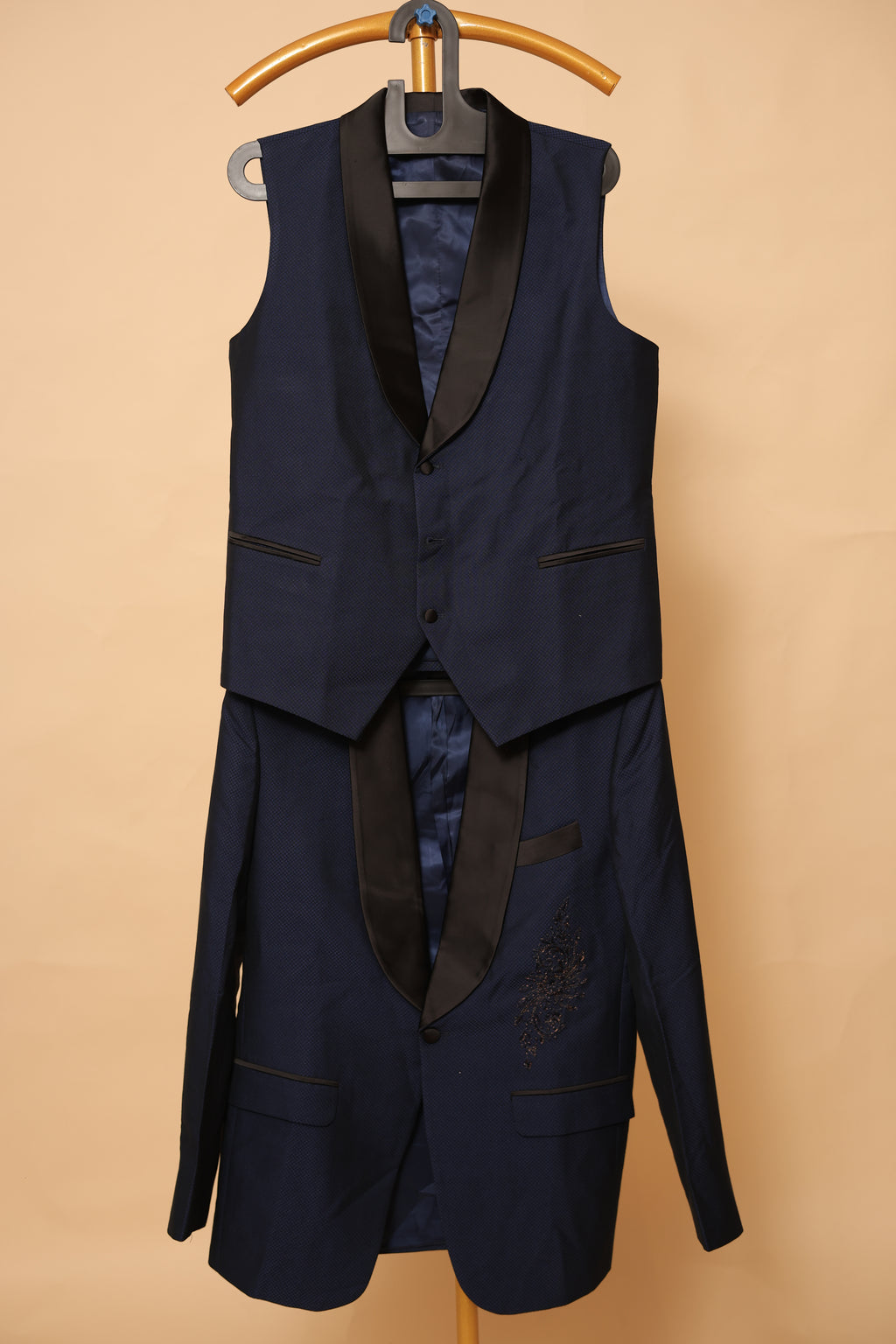 Navy Blue Textured Party Wear Blazer