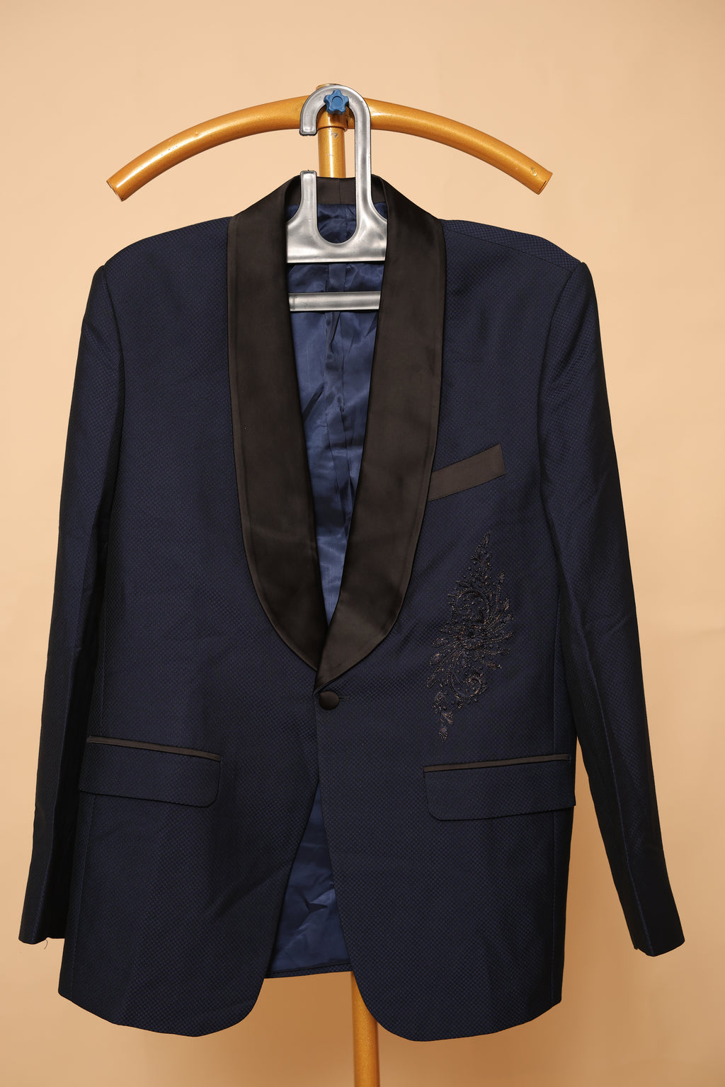 Navy Blue Textured Party Wear Blazer
