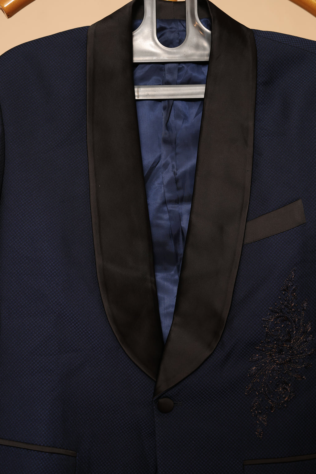 Navy Blue Textured Party Wear Blazer