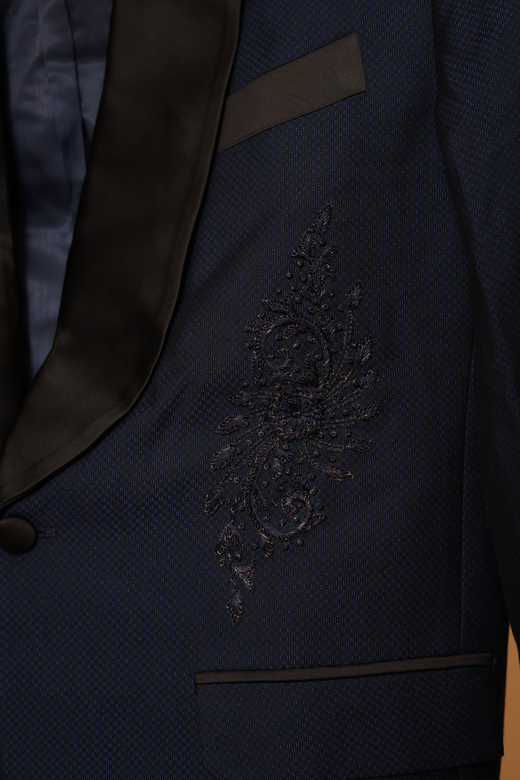 Navy Blue Textured Party Wear Blazer