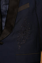 Navy Blue Textured Party Wear Blazer