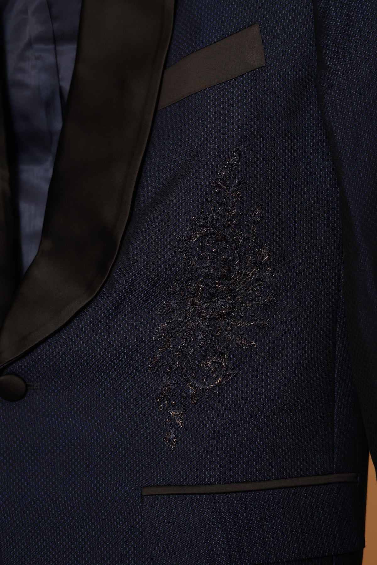 Navy Blue Textured Party Wear Blazer