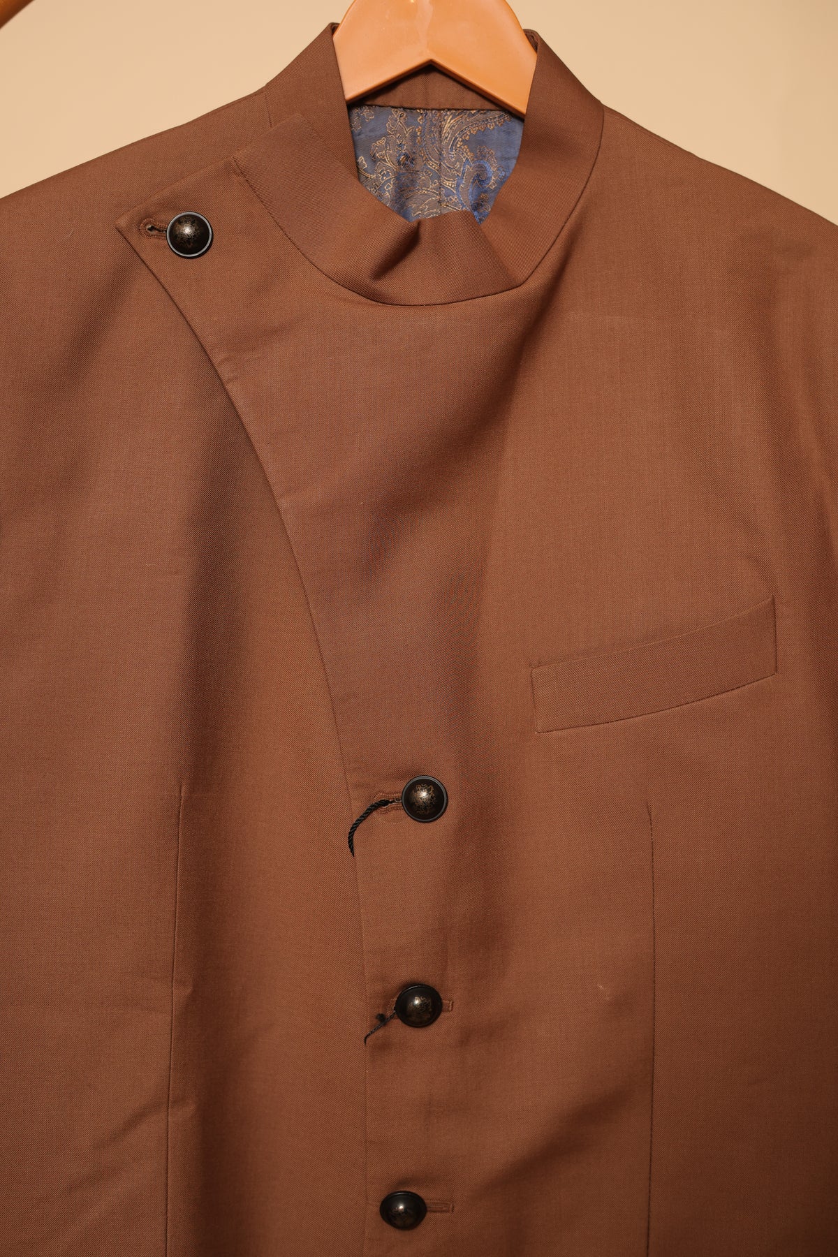 Men's Rust Brown Asymmetric Bandhgala Jacket