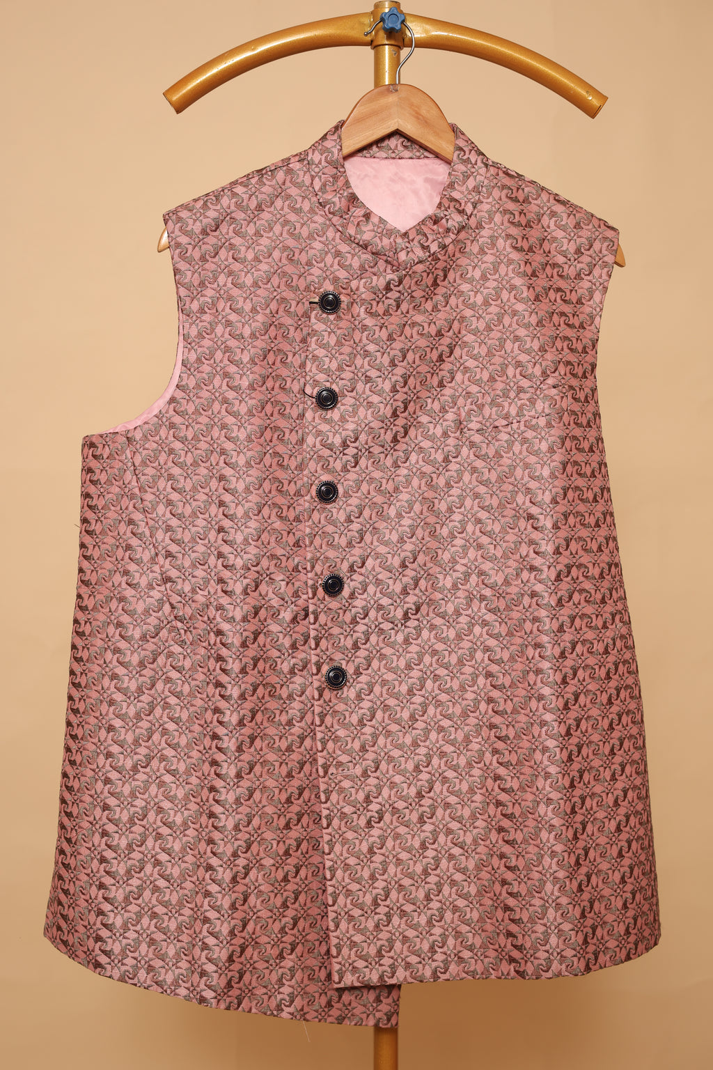 Men’s Dusty Pink Printed Nehru Jacket
