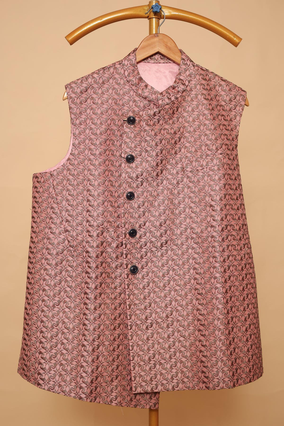 Men’s Dusty Pink Printed Nehru Jacket