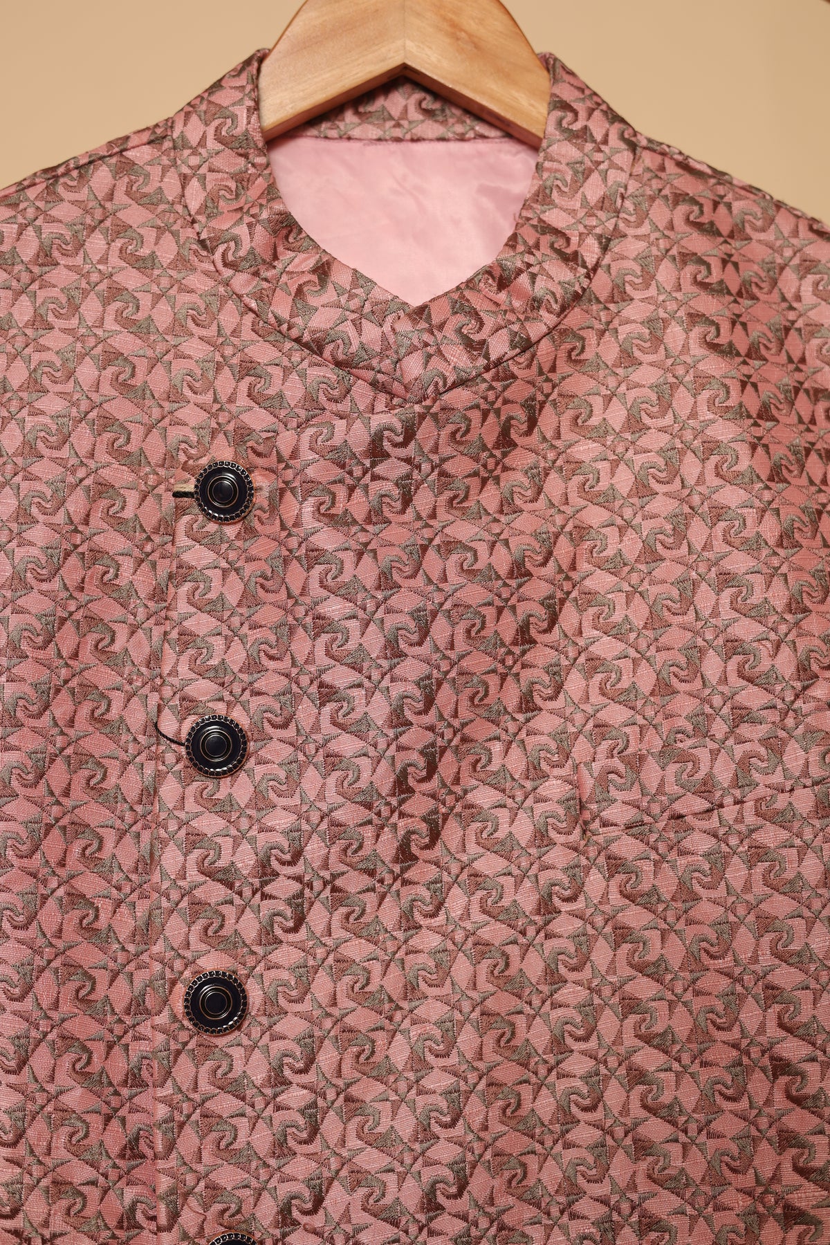 Men’s Dusty Pink Printed Nehru Jacket