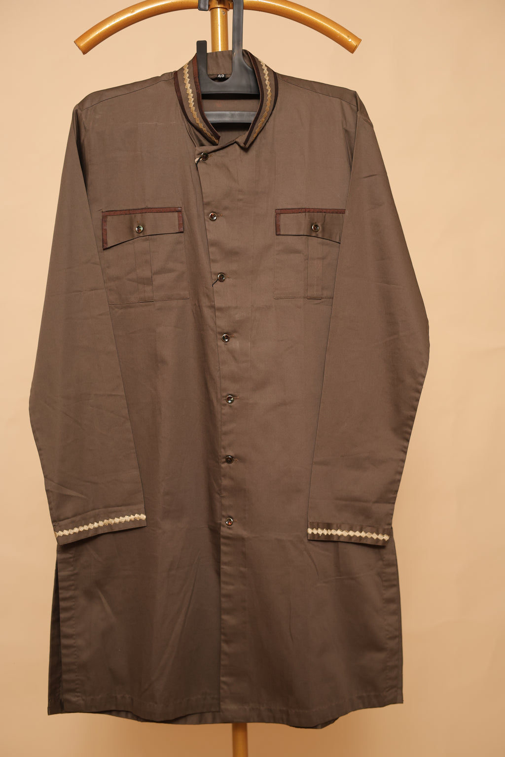 Men’s Chocolate Brown Asymmetric Button Kurta