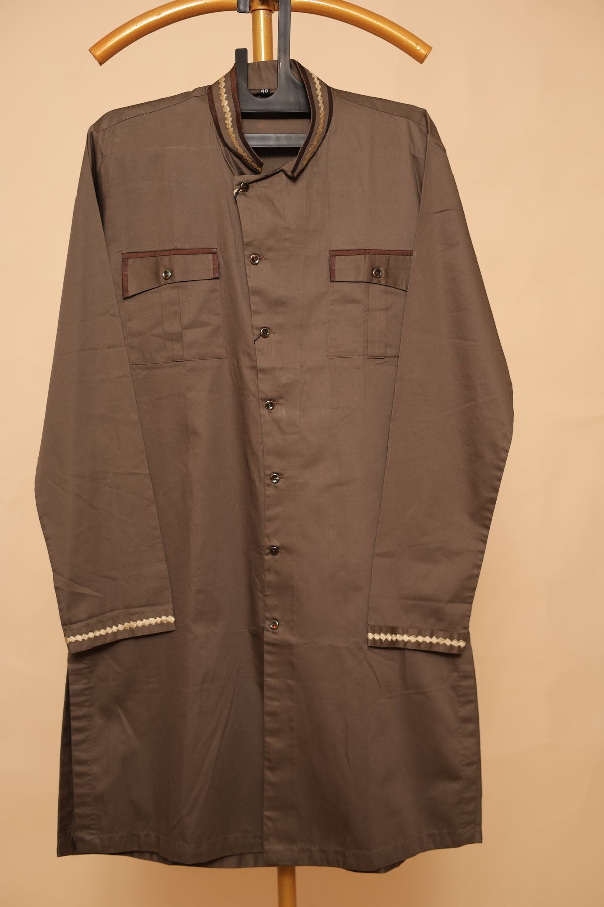 Men’s Chocolate Brown Asymmetric Button Kurta
