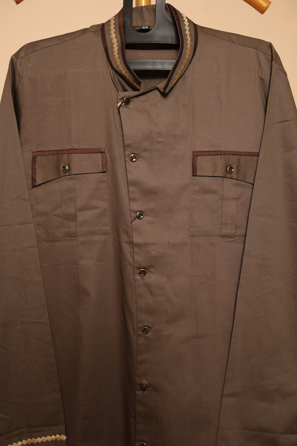 Men’s Chocolate Brown Asymmetric Button Kurta